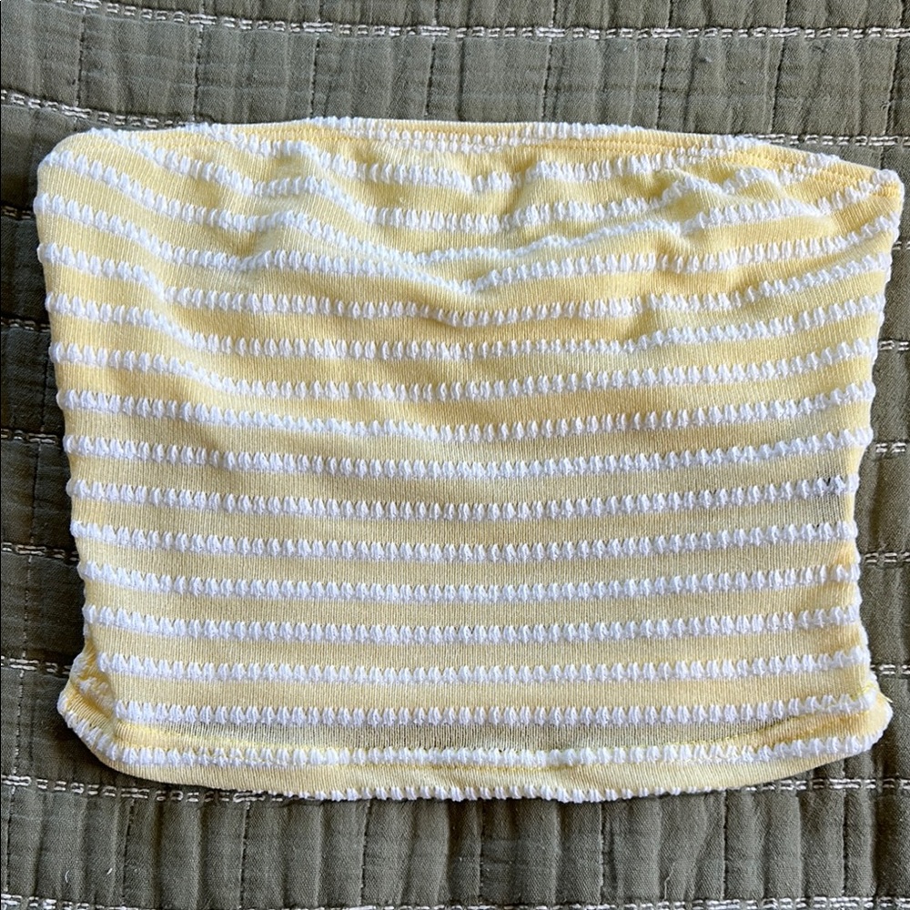 Yellow and White Striped Tube Top